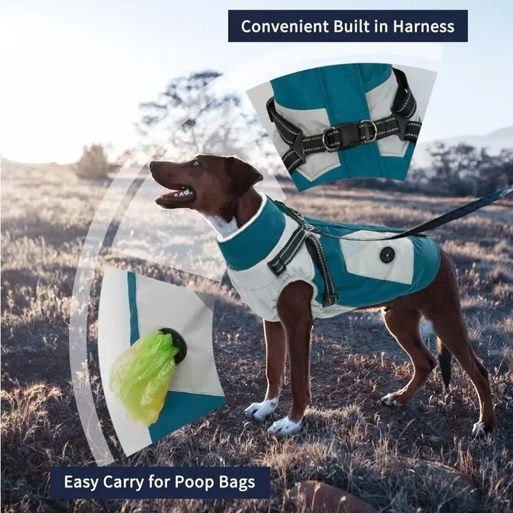 Large Dog Coat with Harness Built in Waterproof Windproof Dog Winter